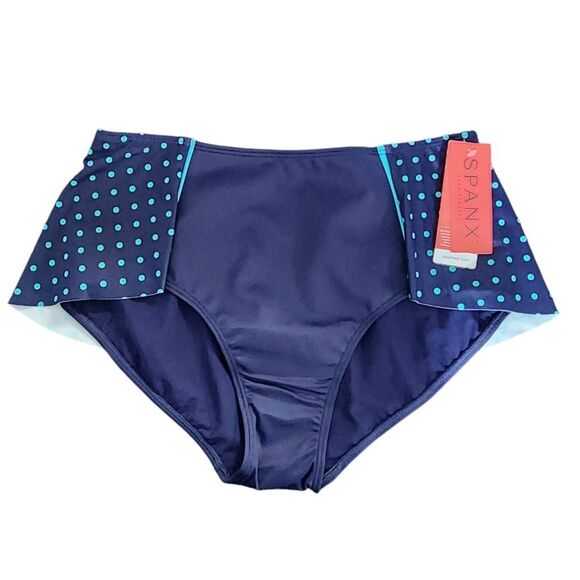 Spanx Swim Navy and Blue Polka Dot Flirty Skirted Swim Bottom NWT Size 12 - Picture 1 of 12